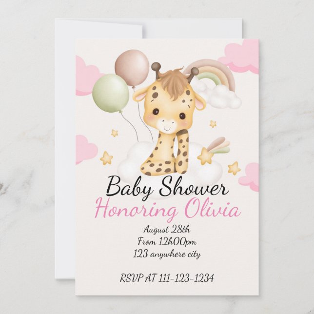 BABY GIRAFFE BABY SHOWER EINLADUNG (Vorderseite)