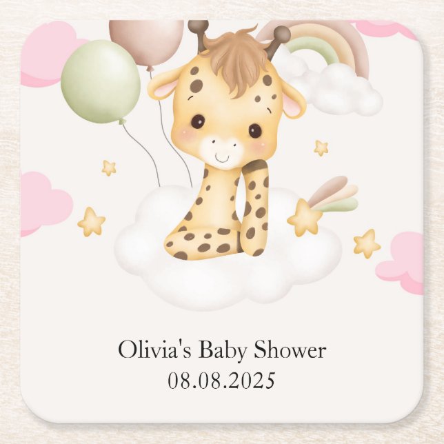 BABY GIRAFFE BABY SHOWER  RECHTECKIGER PAPPUNTERSETZER (Vorderseite)