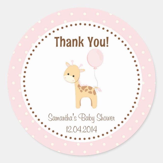 Baby Giraffe Babydusche Sticker Pink (Vorderseite)