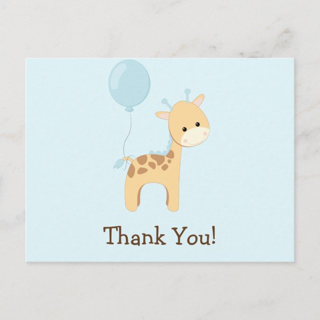 Baby Giraffe, Blau, Jungle Animal Danke Postkarte (Vorderseite)