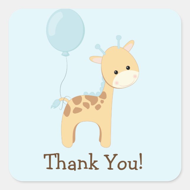 Baby Giraffe, Blau, Jungle Animal Danke Quadratischer Aufkleber (Vorderseite)