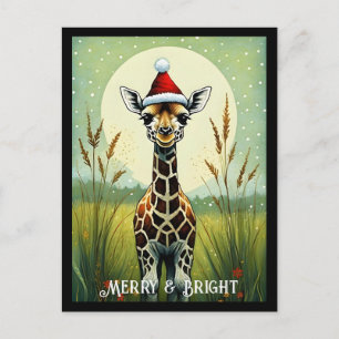 Baby Giraffe Blume Botanische Weihnachtspostkarte Postkarte