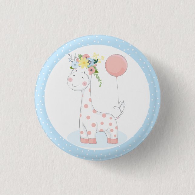 Baby Giraffe Blumenpastel Pink Farm Zoo Button (Vorderseite)
