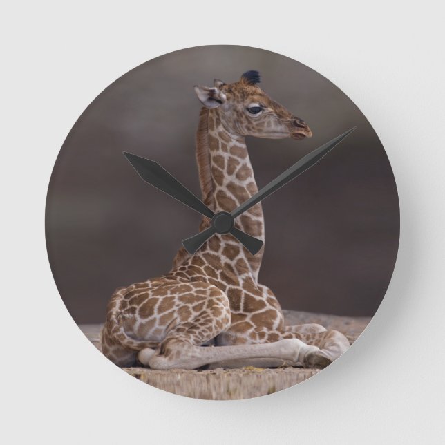 Baby Giraffe Clock Runde Wanduhr (Vorderseite)