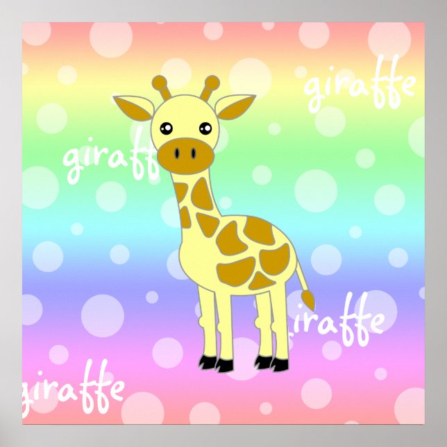 Baby Giraffe Cute Rainbow Poster / Print (Vorne)