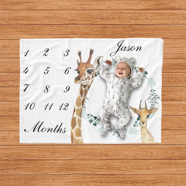 Baby Giraffe Deer Säugling Milestone Wasserfarbe Fleecedecke (Von Creator hochgeladen)