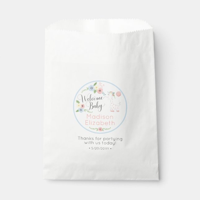 Baby Giraffe Floral Calf Begrüßungs Baby Dusche Pa Geschenktütchen (Vorderseite)