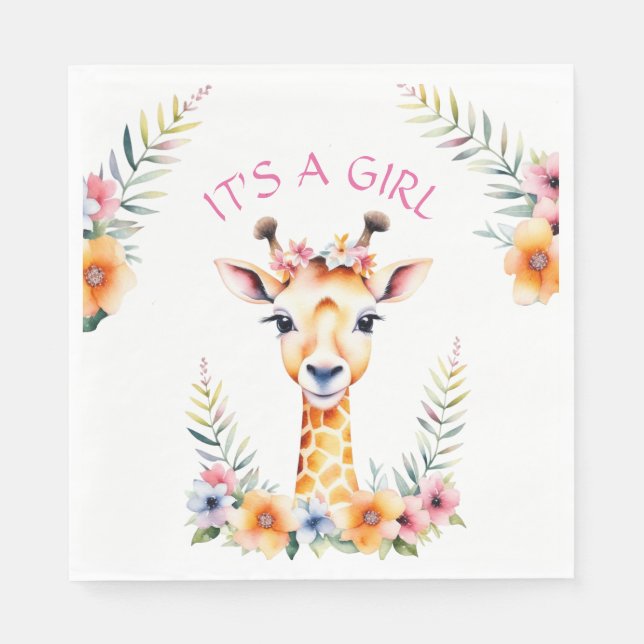 Baby Giraffe Floral, es ist ein Mädchen | Babydusc Serviette (Vorderseite)