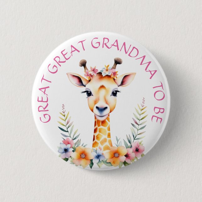 Baby Giraffe Floral, Oma zu sein | Babydusche Button (Vorderseite)