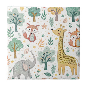 Baby-Giraffe, Fuchs und Elefant süße Cartoon-Tiere Fliese