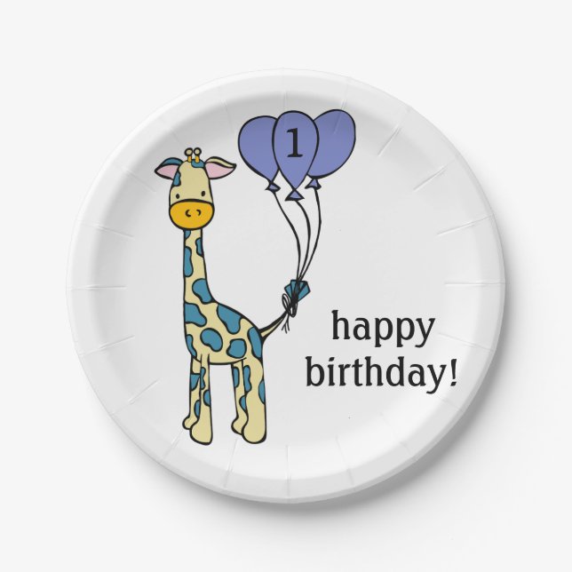 Baby Giraffe - Geburtstags-Teller - Anpassung Pappteller (Vorderseite)