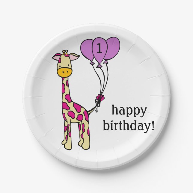 Baby Giraffe - Geburtstags-Teller - Anpassung Pappteller (Vorderseite)