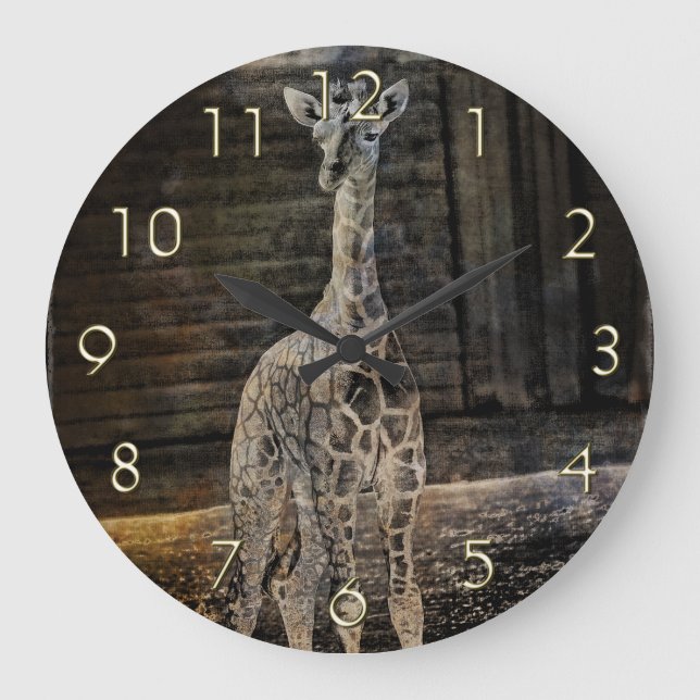 Baby-Giraffe Große Wanduhr (Vorderseite)