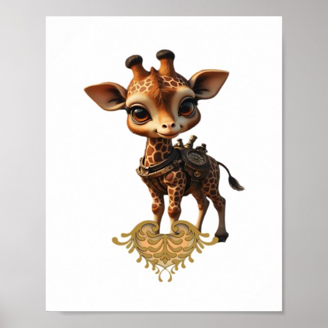 Baby-Giraffe im Steampunk-Cartoon-Stil Classic T- Poster (Vorne)
