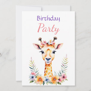 Baby Giraffe in Blume Girl's Birthday Party Einladung