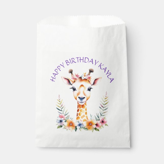 Baby Giraffe in Blume Girl's Birthday Party Geschenktütchen (Vorderseite)