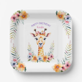 Baby Giraffe in Blume Girl's Birthday Party Pappteller