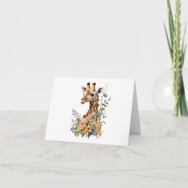 Baby Giraffe in einem Feld der Blume BLANK Karte (Vorderseite)