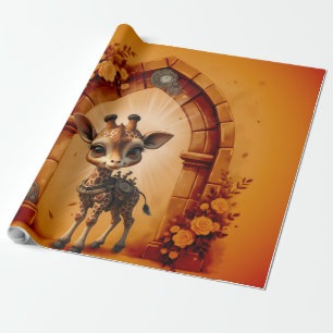 Baby-Giraffe in Steampunk-Cartoon Geschenkpapier