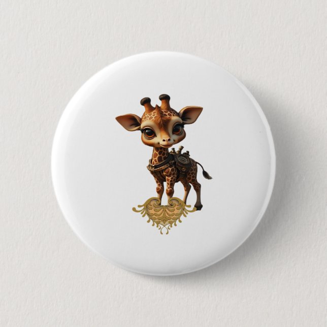 Baby giraffe in steampunk-cartoon style Classic T- Button (Vorderseite)