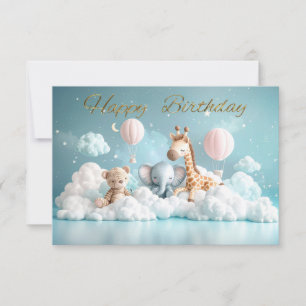 Baby Giraffe mit all seinen Freunden Happy Birthda Karte