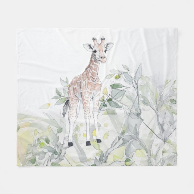 Baby-Giraffe mit Blattwerk Fleecedecke (Vorderseite (Horizontal))