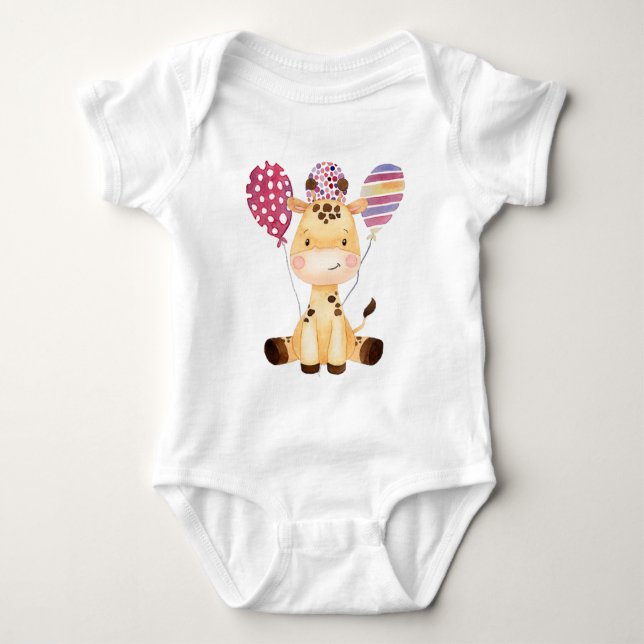 Baby Giraffe mit bunten Ballons Strampler (Vorderseite)