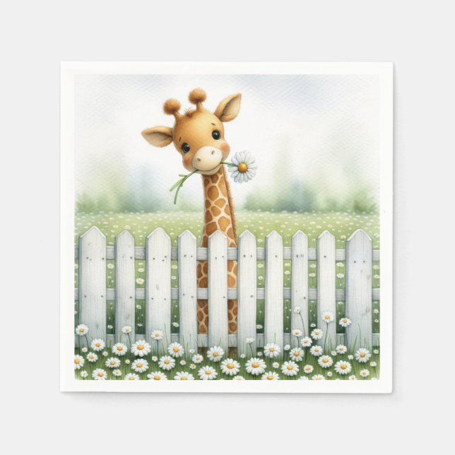 Baby Giraffe mit Daisy Serviette (Vorderseite)