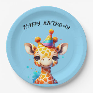 Baby-Giraffe mit Partyhut Geburtstag Pappteller