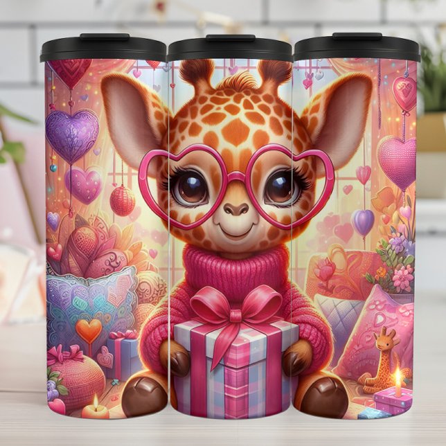 Baby-Giraffe mit rosa Herzbrille Wrap Thermosbecher (Von Creator hochgeladen)