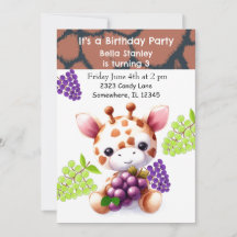 Baby Giraffe mit Trauben Einladung zum Geburtstag