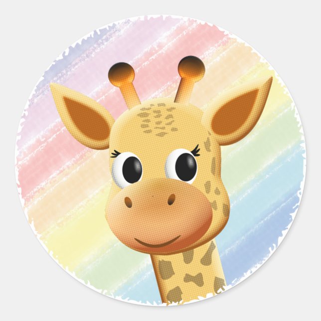 Baby Giraffe Pastel Rainbow Watercolor Kinderdusch Runder Aufkleber (Vorderseite)