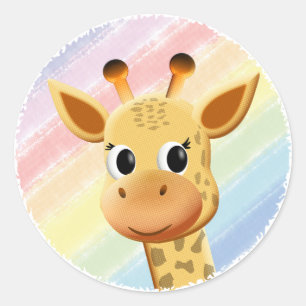 Baby Giraffe Pastel Rainbow Watercolor Kinderdusch Runder Aufkleber