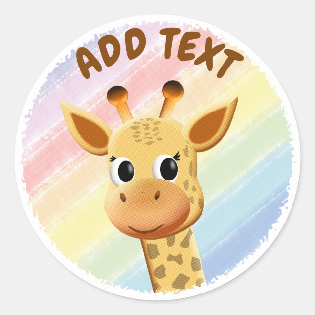 Baby Giraffe Pastel Rainbow Watercolor Kinderdusch Runder Aufkleber (Vorderseite)