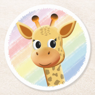 Baby Giraffe Pastel Rainbow Watercolor Kinderdusch Runder Pappuntersetzer
