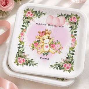 Baby-Giraffe Personalisierter Geburtstag Pappteller