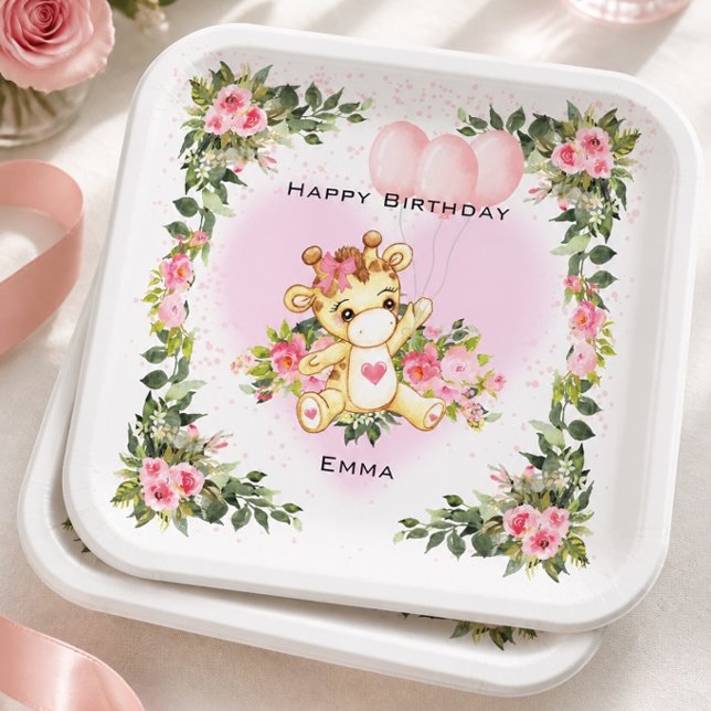 Baby-Giraffe | Personalisierter Geburtstag Pappteller (Von Creator hochgeladen)