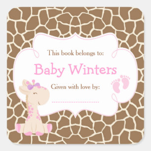 Baby Giraffe Pink Girl Duwer Buchzeichen Quadratischer Aufkleber