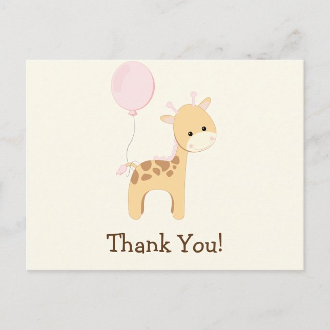 Baby Giraffe, Rosa, Jungle Animal Danke Postkarte (Vorderseite)