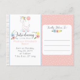 Baby Giraffe Rustic Floral Baby Geburtsankündigung Ankündigungspostkarte