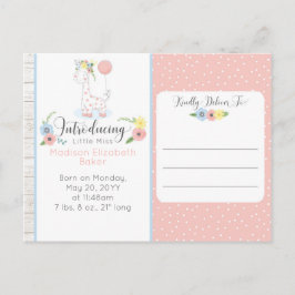 Baby Giraffe Rustic Floral Baby Geburtsankündigung Ankündigungspostkarte