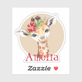 Baby Giraffe Safari Jungle Pink Personalisiert Aufkleber
