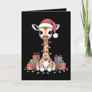 Baby-Giraffe-Santa-Hut-Weihnachtslichter-Xmas-Boxe Karte