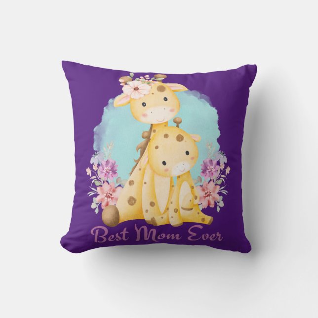 Baby Giraffe und Mama Lila Themed Best Mama jemals Kissen (Vorderseite)