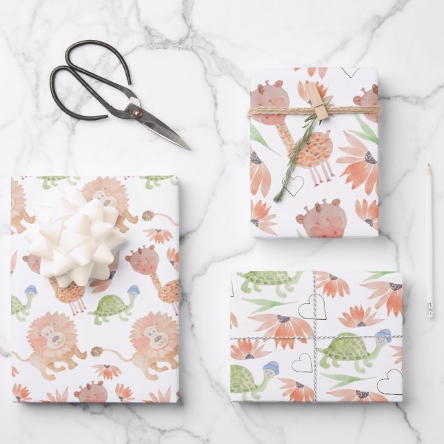 Baby Giraffe Watercolor Tropischer Dschungel Geschenkpapier Set (Vorderseite)