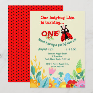 Baby Girl 1. Geburtstag Ladybug Party Einladung