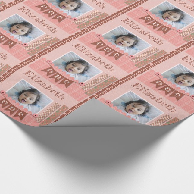 Baby Girl 1. Geburtstag Pink Scrapbooking Geschenkpapier (Ecke)