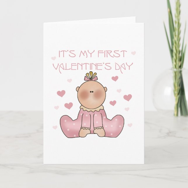 Baby Girl 1. Valentinstag Feiertagskarte (Vorderseite)
