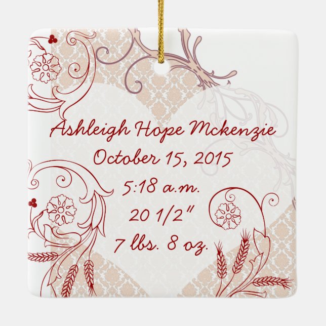 Baby Girl 1. Weihnachtsgeburt Stats Foto Pink Keramikornament (Rückseite)