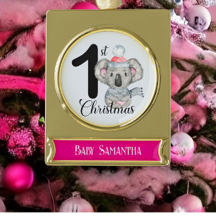 Baby Girl 1. Weihnachtszeit Koala Keepake Banner-Ornament Gold